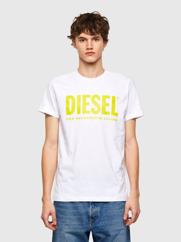 DIESEL T-shirt à logo en jersey de coton fin Blanc