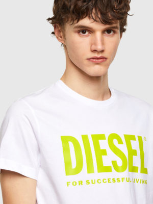 DIESEL T-shirt à logo en jersey de coton fin Blanc