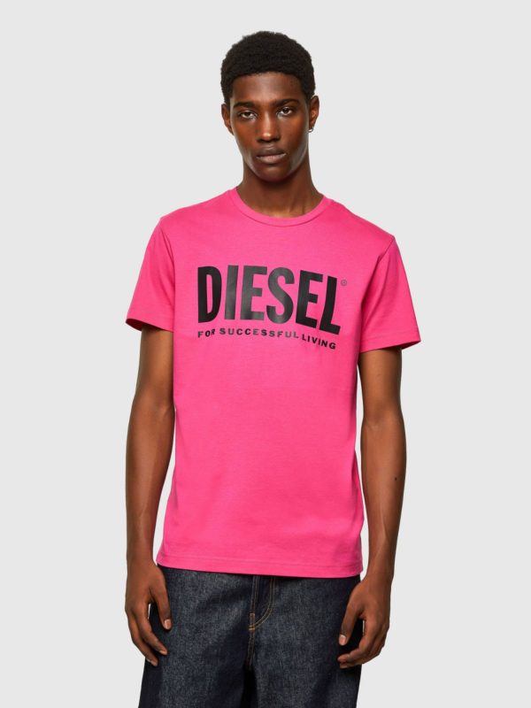 DIESEL T-shirt à logo en jersey de coton fin Fuchsia