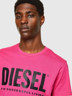 DIESEL T-shirt à logo en jersey de coton fin Fuchsia