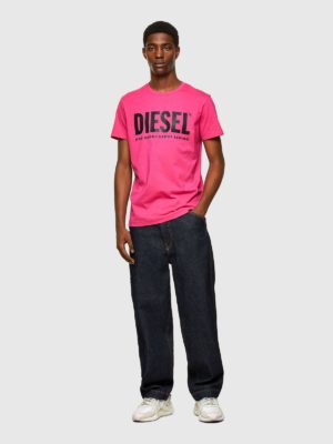 DIESEL T-shirt à logo en jersey de coton fin Fuchsia