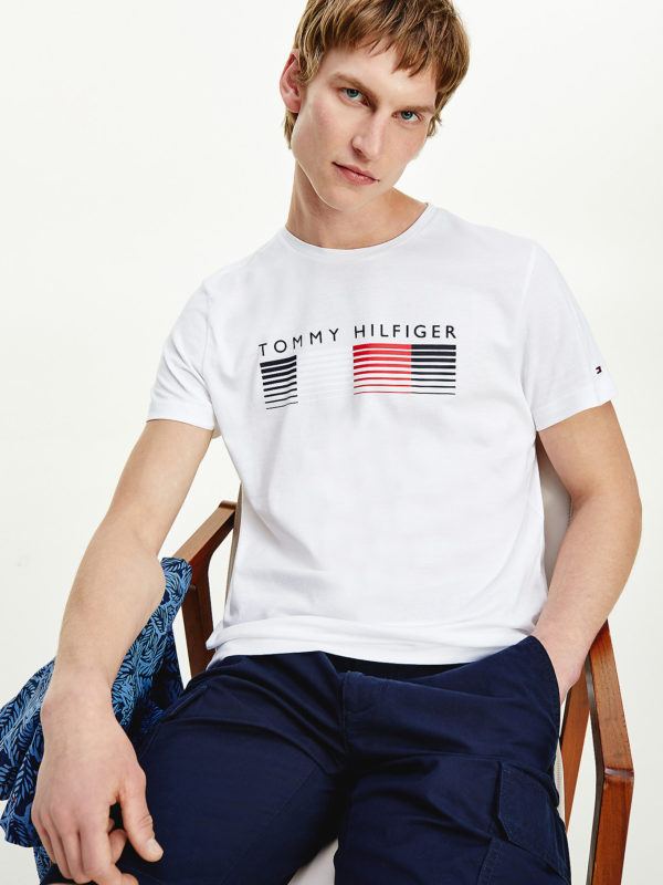 TOMMY HILFIGER T-Shirt en coton bio à logo dégradé Blanc