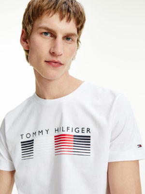TOMMY HILFIGER T-Shirt en coton bio à logo dégradé Blanc