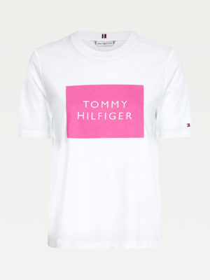 TOMMY HILFIGER T-Shirt en coton bio à logo rectangle Blanc