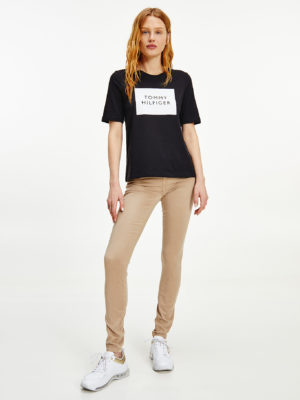 TOMMY HILFIGER T-Shirt en coton bio à logo rectangle Noir