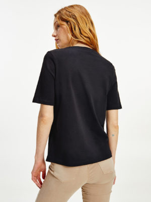 TOMMY HILFIGER T-Shirt en coton bio à logo rectangle Noir