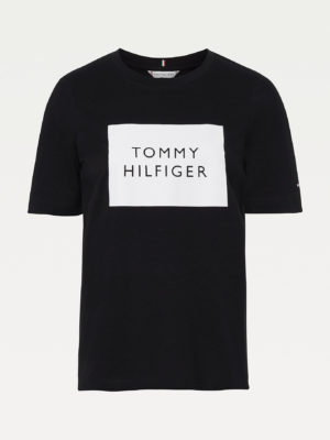 TOMMY HILFIGER T-Shirt en coton bio à logo rectangle Noir