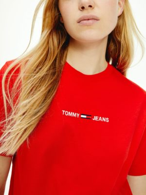 TOMMY JEANS T-Shirt en coton bio à logo brodé Rouge