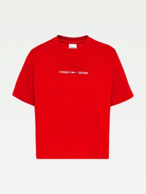 TOMMY JEANS T-Shirt en coton bio à logo brodé Rouge