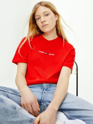 TOMMY JEANS T-Shirt en coton bio à logo brodé Rouge