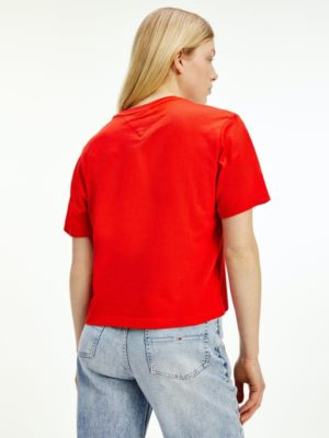TOMMY JEANS T-Shirt en coton bio à logo brodé Rouge