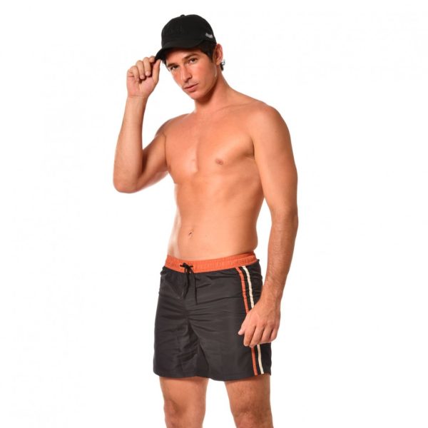 VON DUTCH Boardshort Bicolore Avec Bandes Latérales Noir/Orange