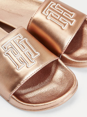 TOMMY HILFIGER Claquettes à monogramme TH métallisé Rose Gold