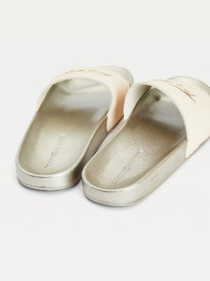 TOMMY HILFIGER Claquettes métalisées à logo signature Ligh Gold