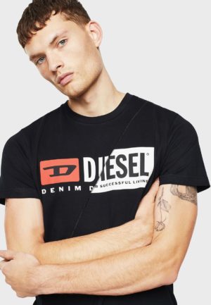 DIESEL T-Shirt à double logo Noir