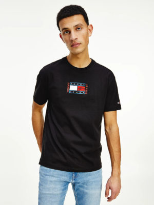 TOMMY JEANS T-Shirt en coton bio à logo drapeau Noir
