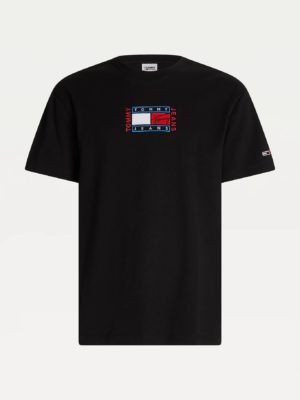 TOMMY JEANS T-Shirt en coton bio à logo drapeau Noir
