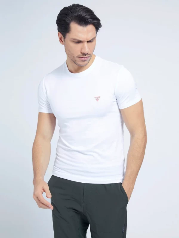 GUESS T-shirt Slim avec petit logo Blanc