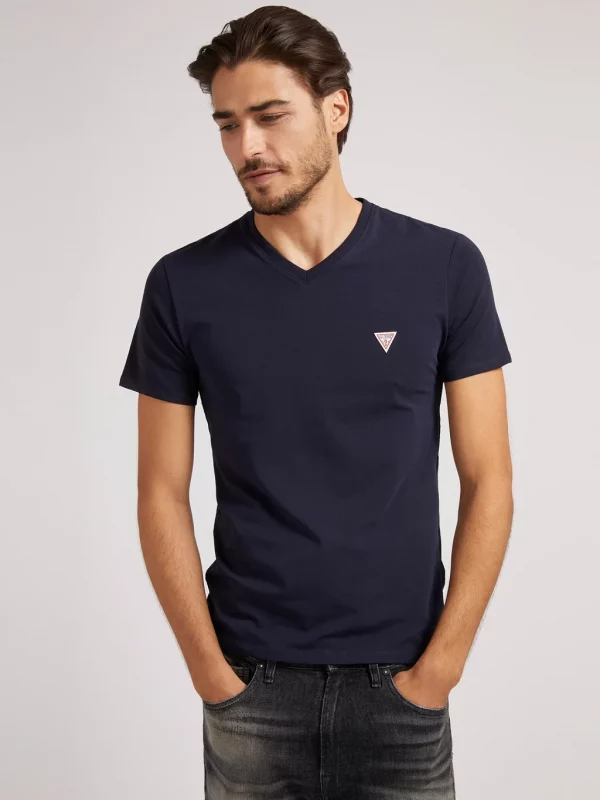 GUESS T-shirt Slim avec petit logo Bleu Marine