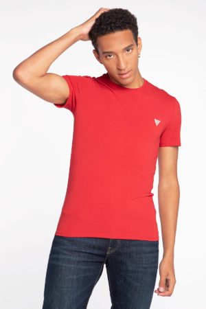 GUESS T-shirt Slim avec petit logo Rouge