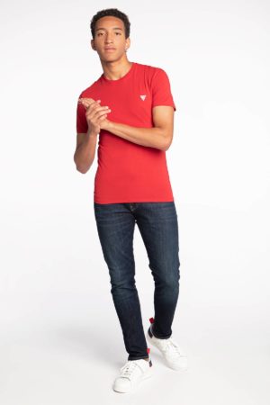 GUESS T-shirt Slim avec petit logo Rouge