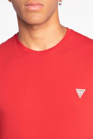 GUESS T-shirt Slim avec petit logo Rouge