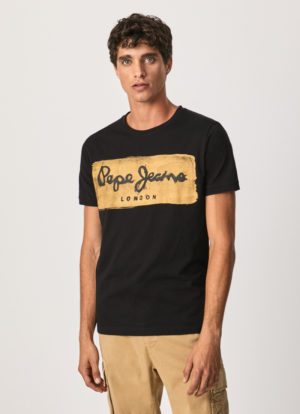 PEPE JEANS T-Shirt Effet Vintage avec logo Noir