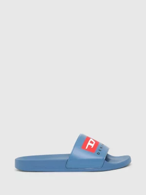 DIESEL Claquettes de piscine avec double logo Bleue