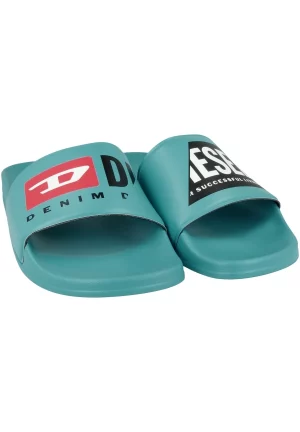 DIESEL Claquettes de piscine avec double logo Bleue Céramique