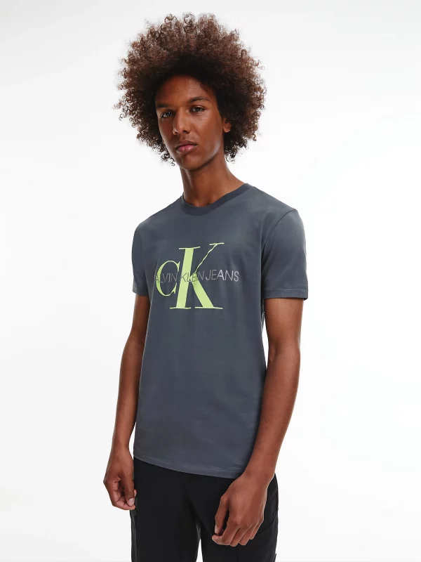 CALVIN KLEIN T-Shirt Slim en coton bio avec monogramme Gris