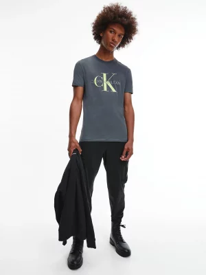 CALVIN KLEIN T-Shirt Slim en coton bio avec monogramme Gris