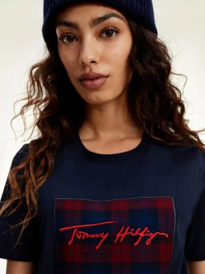 TOMMY HILFIGER T-Shirt à patch à carreaux avec logo brodé Bleu marine