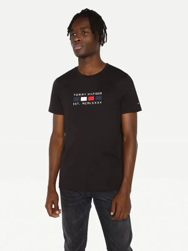 TOMMY HILFIGER T-Shirt en pur coton bio à logo brodé Noir