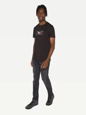 TOMMY HILFIGER T-Shirt en pur coton bio à logo brodé Noir