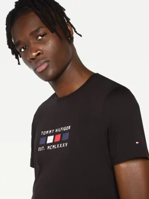 TOMMY HILFIGER T-Shirt en pur coton bio à logo brodé Noir