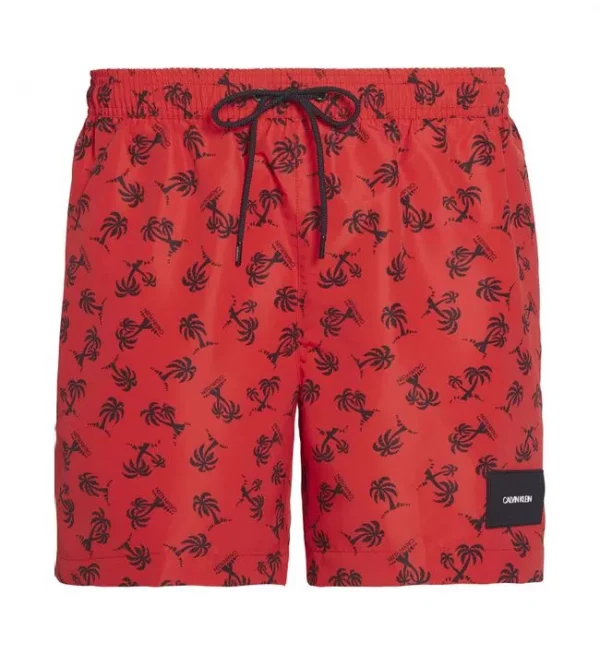 CALVIN KLEIN Short de bain motif palmier Rouge et Noir