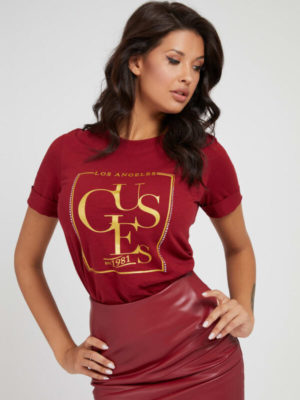 GUESS T-Shirt imprimé sur le devant Bordeaux