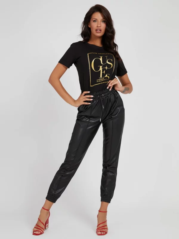 GUESS T-Shirt imprimé sur le devant Noir