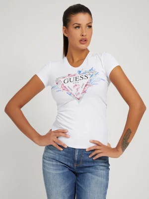 GUESS T-Shirt imprimé logo triangulaire Blanc