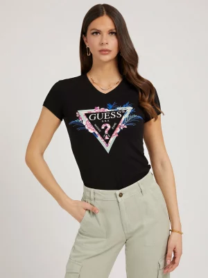 GUESS T-Shirt imprimé logo triangulaire Noir