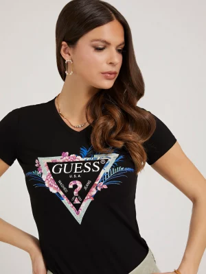 GUESS T-Shirt imprimé logo triangulaire Noir