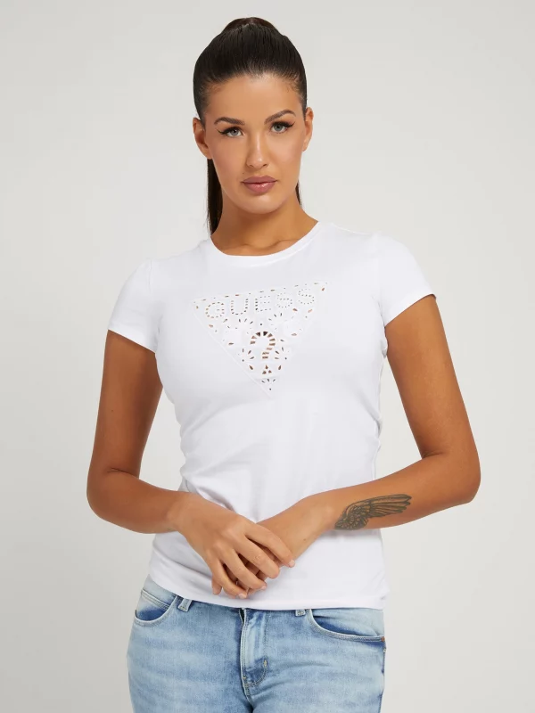 GUESS T-Shirt logo brodé Blanc