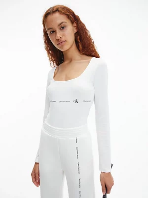 CALVIN KLEIN Body À Manches Longues Avec Nombreux Logos Blanc