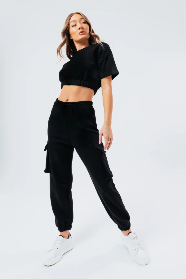 JUST HYPE Crop Top en Sweat et Joggers Cargo Noir