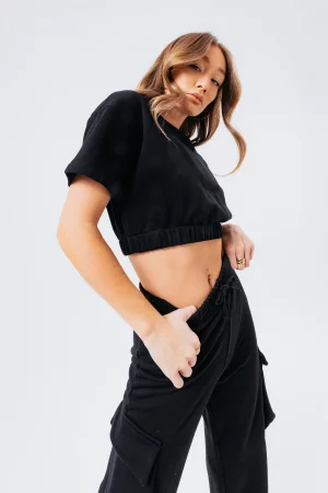 JUST HYPE Crop Top en Sweat et Joggers Cargo Noir