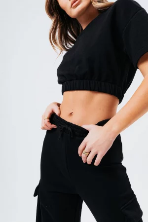 JUST HYPE Crop Top en Sweat et Joggers Cargo Noir