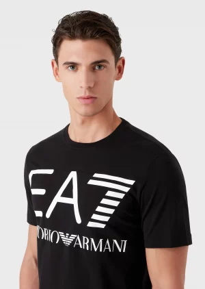 Emporio Armani 7 T-shirt à manches courtes avec grand logo Logo Series Noir et blanc
