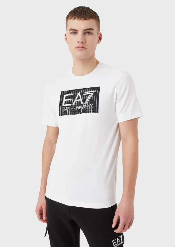 Emporio Armani 7 T-shirt en coton stretch Tennis Club Blanc