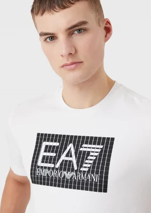 Emporio Armani 7 T-shirt en coton stretch Tennis Club Blanc